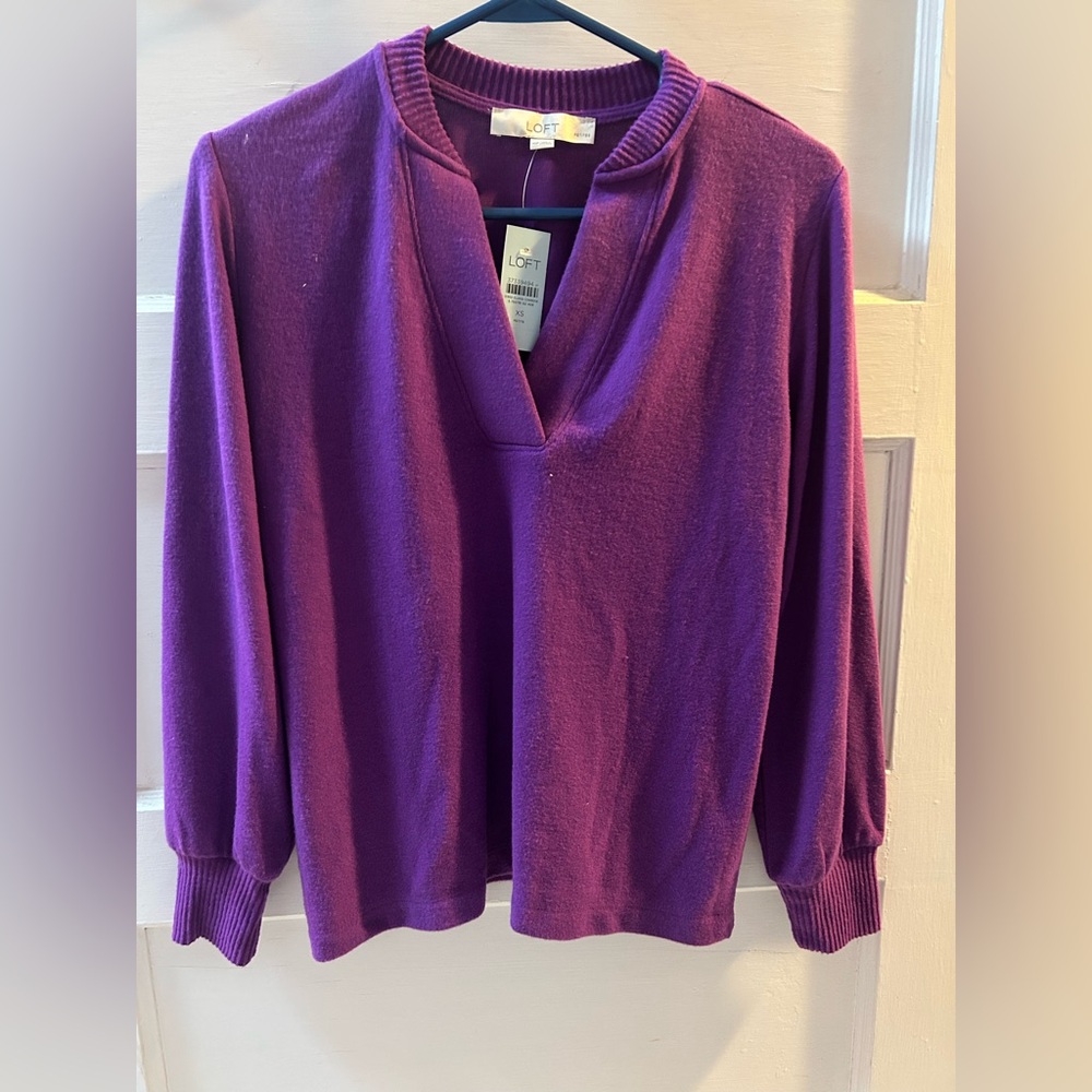 Loft Purple Long Sleeve Top V Neck Top (New with Tags)